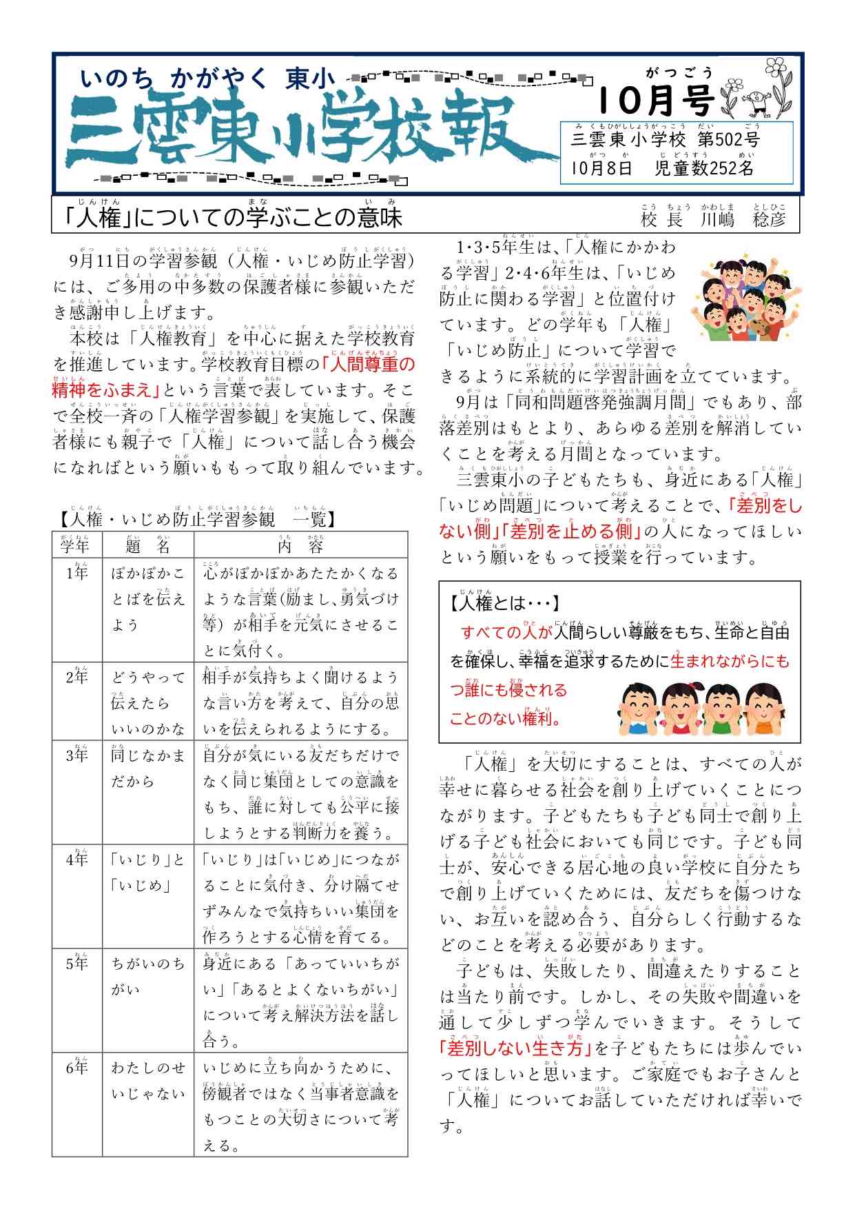 25.10 №502校報（表面）題入り「人権学習」